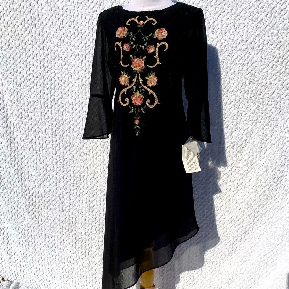 Stunning NWT VINTAGE Beaded Floral Embroidered Asymmetrical Midi Dress Dillards